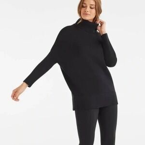 Vetta Womens Oversized Convertible Sweater Turtleneck Organic Cotton Black Small
